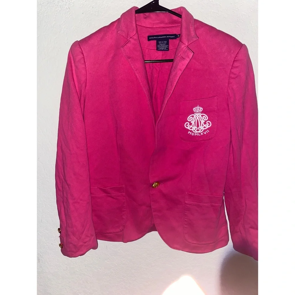 SOLD! Ralph Lauren Sport Jersey Pink Crown Crest Blazer Size 10 - Picture 2 of 9